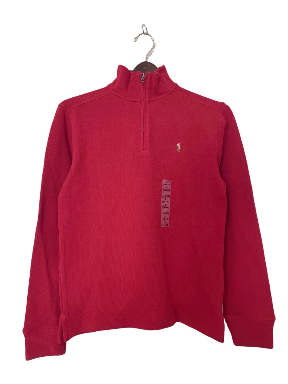 [NEW] Polo Ralph Lauren Red Estate Rib Quarter Zip Pullover Sweater Sz L (14-16)